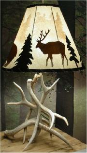 Antler Lamp with forest mist shade